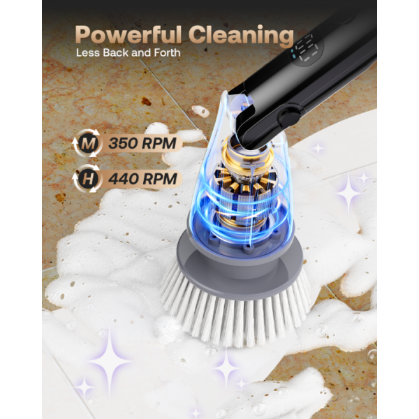 Trucozie Electric Spin Scrubber, Shower Scrubber Cordless with 6 Replacement Head(Black)