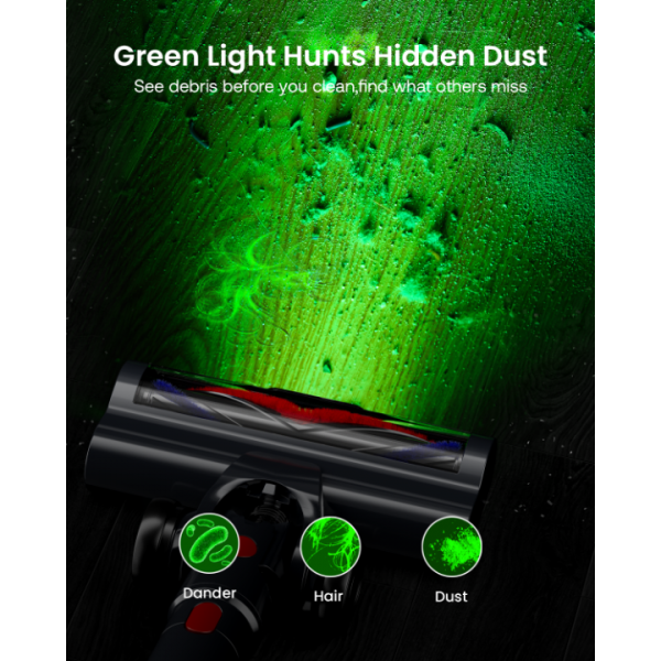 Cordless Vacuum Cleaner for Home, Upgraded 60Kpa Powerful Suction Pet Hair Vacuum with 70min Runtime, Green LED Light for Hardwood Floors & Carpet, Self-Standing Rechargeable Stick Vacuum, Golden