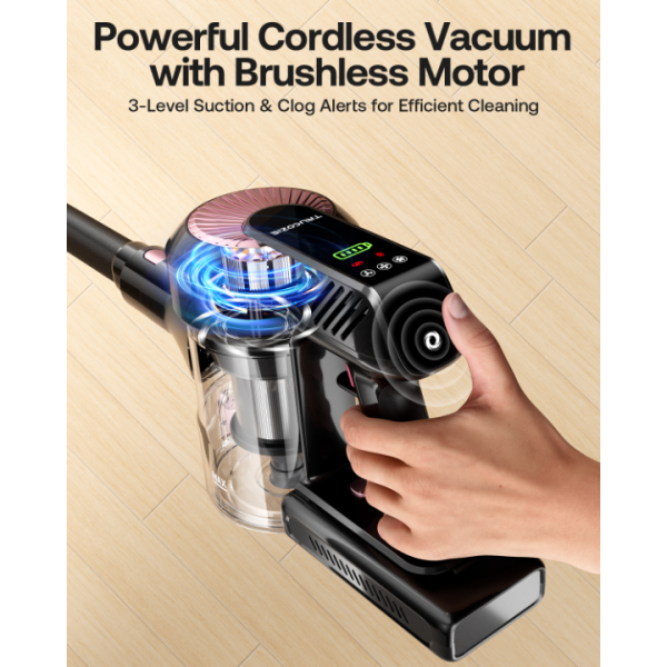 Cordless Vacuum Cleaner, 40Kpa 45Mins Vacuum Cleaners for Home, 8-in-1 Lightweight Stick Vacuum with Powerful Suction, Anti-tangle Wireless Vacuum for Carpet, Tile, Pet Hair, Hardwood Floors, Black