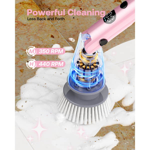 Trucozie Electric Spin Scrubber, Shower Scrubber Cordless with 6 Replacement Head(Pink)