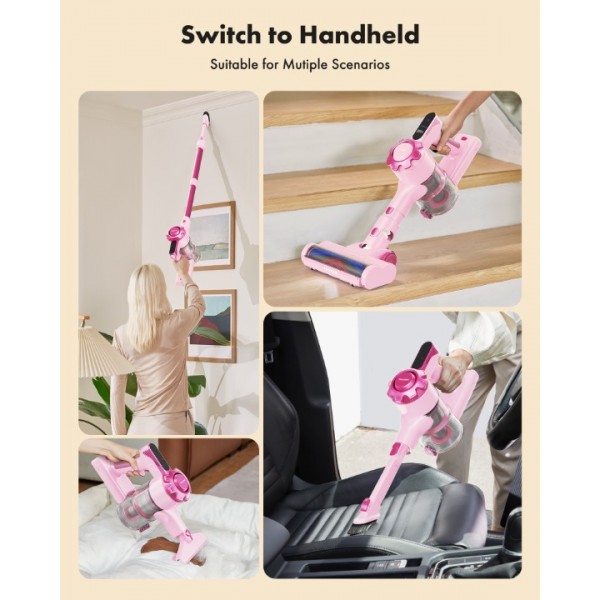 Trucozie 8-in-1 Lightweight Stick Vacuum with 45mins Runtime (Pink)