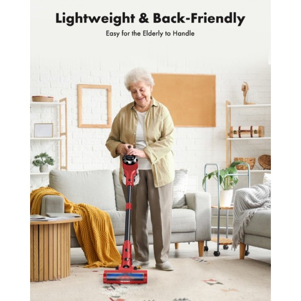 Trucozie 8-in-1 Lightweight Stick Vacuum with 45mins Runtime (Red)