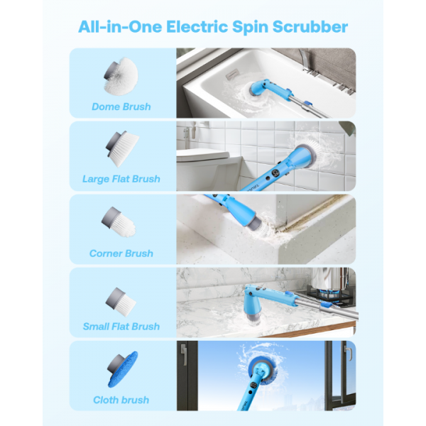 Trucozie Electric Spin Scrubber, Shower Scrubber Cordless with 6 Replacement Head(Blue)