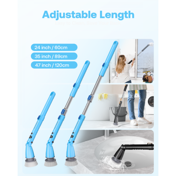 Trucozie Electric Spin Scrubber, Shower Scrubber Cordless with 6 Replacement Head(Blue)