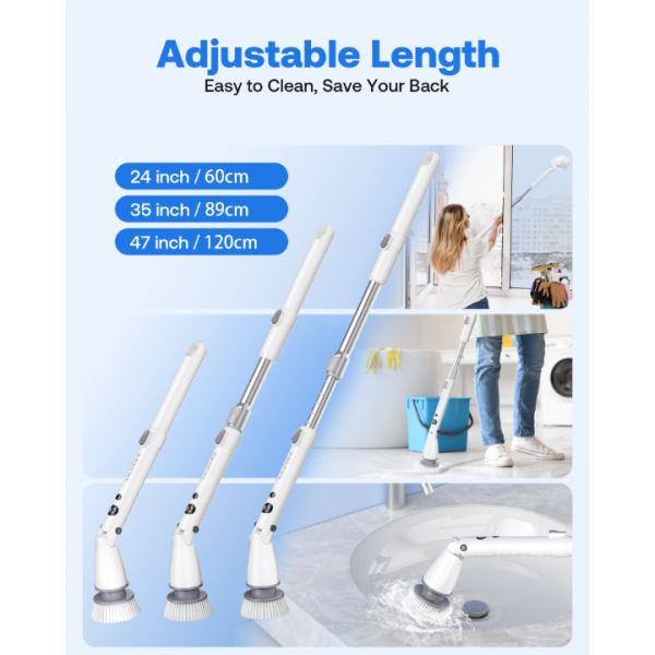Trucozie Electric Spin Scrubber, Shower Scrubber Cordless with 6 Replacement Head(White)