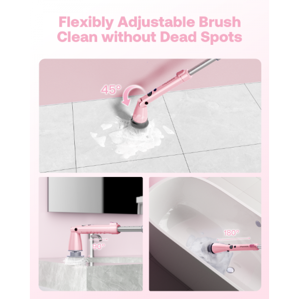 Trucozie Electric Spin Scrubber, Shower Scrubber Cordless with 6 Replacement Head(Pink)