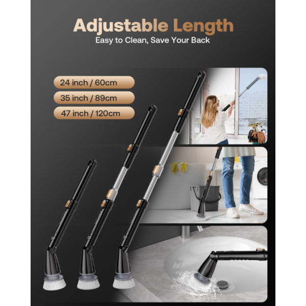 Trucozie Electric Spin Scrubber, Shower Scrubber Cordless with 6 Replacement Head(Black)