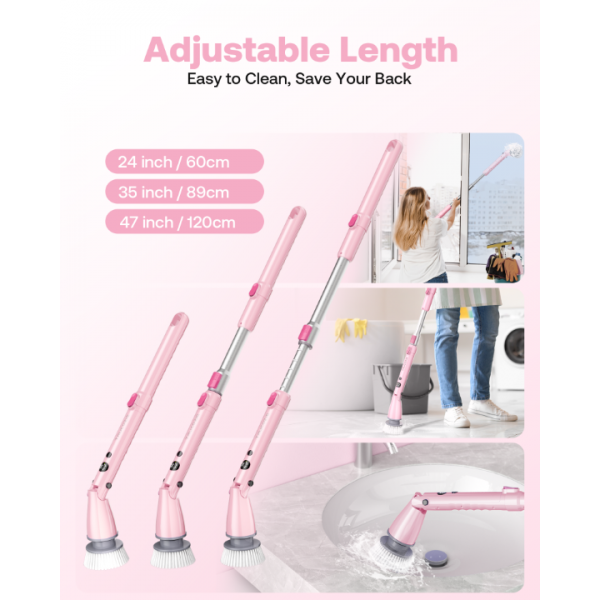 Trucozie Electric Spin Scrubber, Shower Scrubber Cordless with 6 Replacement Head(Pink)