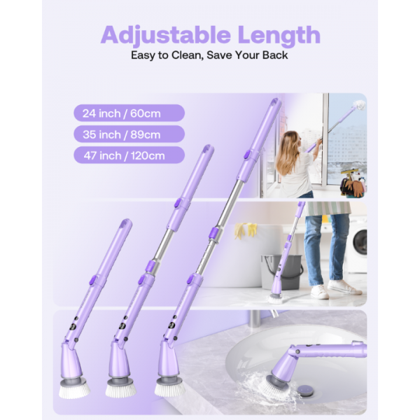 Trucozie Electric Spin Scrubber, Shower Scrubber Cordless with 6 Replacement Head(Purple)
