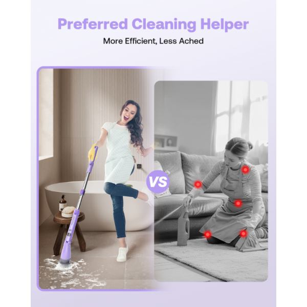 Trucozie Electric Spin Scrubber, Shower Scrubber Cordless with 6 Replacement Head(Purple)