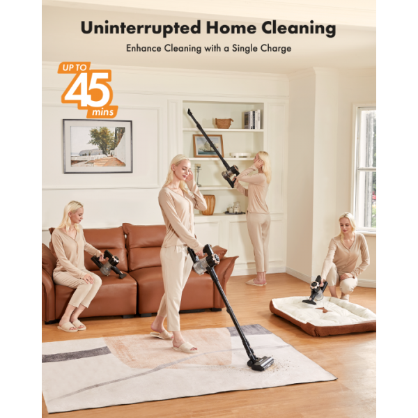Trucozie 8-in-1 Lightweight Stick Vacuum with 45mins Runtime (Black)