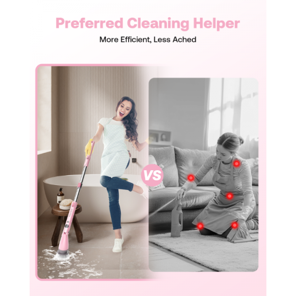 Trucozie Electric Spin Scrubber, Shower Scrubber Cordless with 6 Replacement Head(Pink)