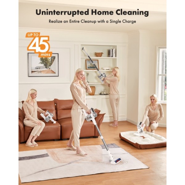 Trucozie 8-in-1 Lightweight Stick Vacuum with 45mins Runtime (White)