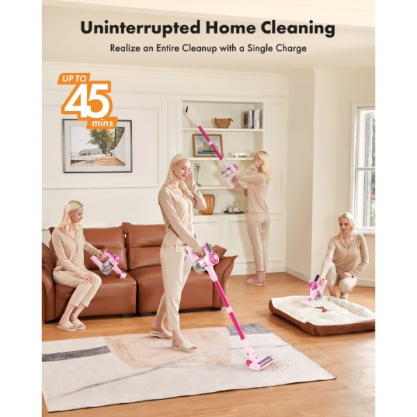 Trucozie 8-in-1 Lightweight Stick Vacuum with 45mins Runtime (Pink)