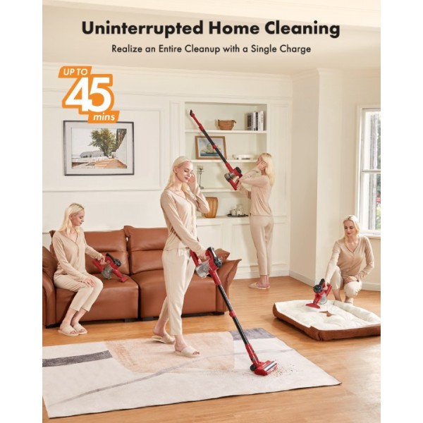 Trucozie 8-in-1 Lightweight Stick Vacuum with 45mins Runtime (Red)