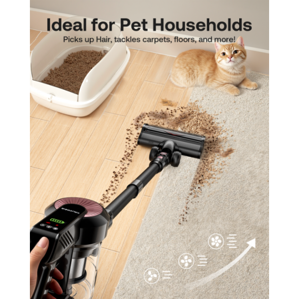 Cordless Vacuum Cleaner, 40Kpa 45Mins Vacuum Cleaners for Home, 8-in-1 Lightweight Stick Vacuum with Powerful Suction, Anti-tangle Wireless Vacuum for Carpet, Tile, Pet Hair, Hardwood Floors, Black