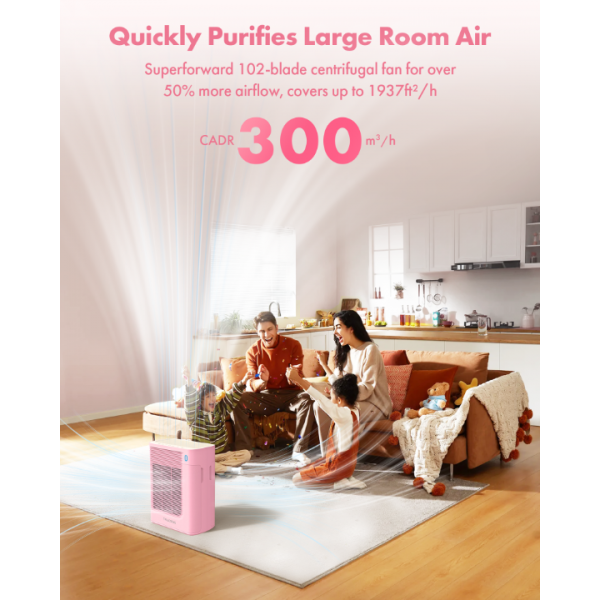 Air Purifier for Home Large Room Bedroom Up to 1937 Ft2 in 1 Hr (Pink)