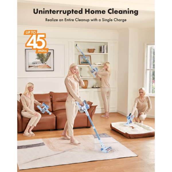 Trucozie 8-in-1 Lightweight Stick Vacuum with 45mins Runtime (Blue)