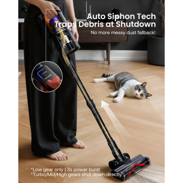 Cordless Vacuum Cleaner for Home, Upgraded 60Kpa Powerful Suction Pet Hair Vacuum with 70min Runtime, Green LED Light for Hardwood Floors & Carpet, Self-Standing Rechargeable Stick Vacuum, Golden