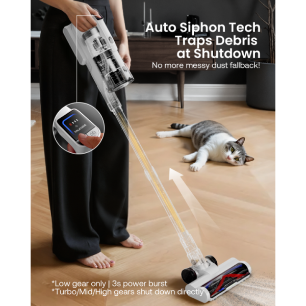 Cordless Vacuum Cleaner for Home, Upgraded 60Kpa Powerful Suction Pet Hair Vacuum with 70min Runtime, Green LED Light for Hardwood Floors & Carpet, Self-Standing Rechargeable Stick Vacuum, Off-White